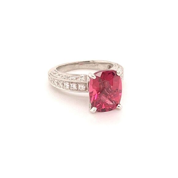 Diamond Tourmaline Rubellite Ring 3 Platinum 3.72 TCW Certified 910749 - Picture 5 of 11